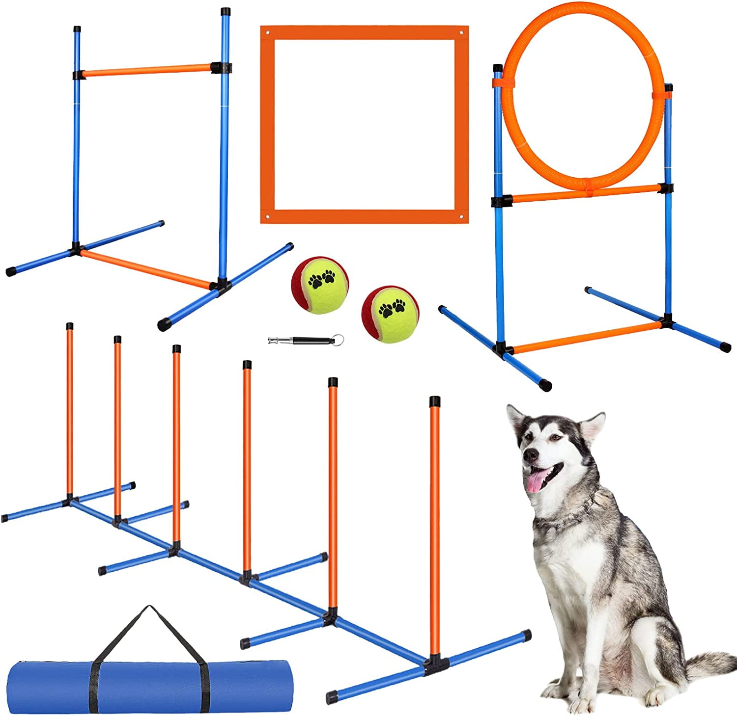 Dog Agility Training Equipment for Dogs Obstacle Course Backyard with 10 Feet Dog Agility Tunnel 2 Sandbags Weave Poles Jump Hoop Pause Stop Box Dog Agility Course Kit for Exercise Outdoors 
