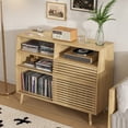 thumbnail image 6 of Record Player Stand, Mid-Century Turntable Stand with Charging Station, Vinyl Record Storage Cabinet for Living Room, Natural, 6 of 8