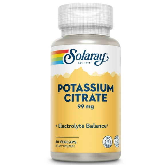 Solaray Potassium Citrate, Healthy Electrolyte Balance, Nerve & Muscle Function Support, Vegan, 60 VegCaps