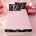 thumbnail image 4 of meiyoeat Women Pearl Necklace Zipper Full Size Comforter Sets with Fitted Sheet and 2 Pillowcases For Kids,Pink Ribbon Letter Print D Zipper Bedding Set,Pink Reversible,4 Pieces, 4 of 7