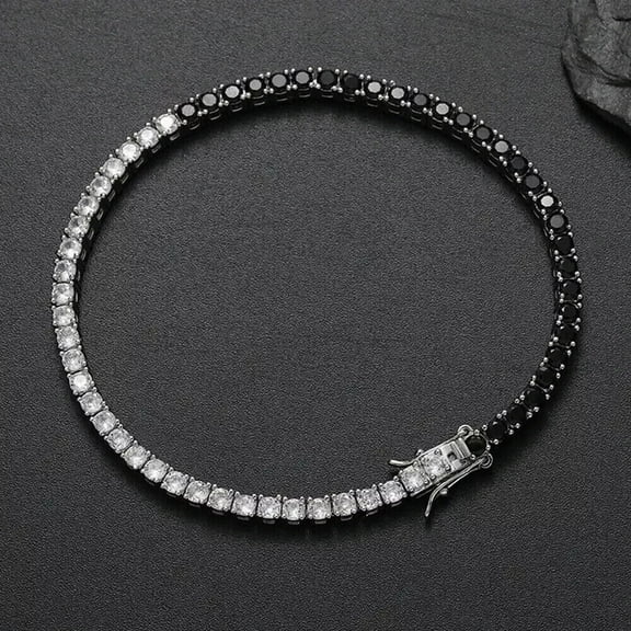 4MM 10Ct Round Cut Simulated White & Black Diamond Engagement Tennis Bracelet 14K White Gold Plated 7" 925 Silver