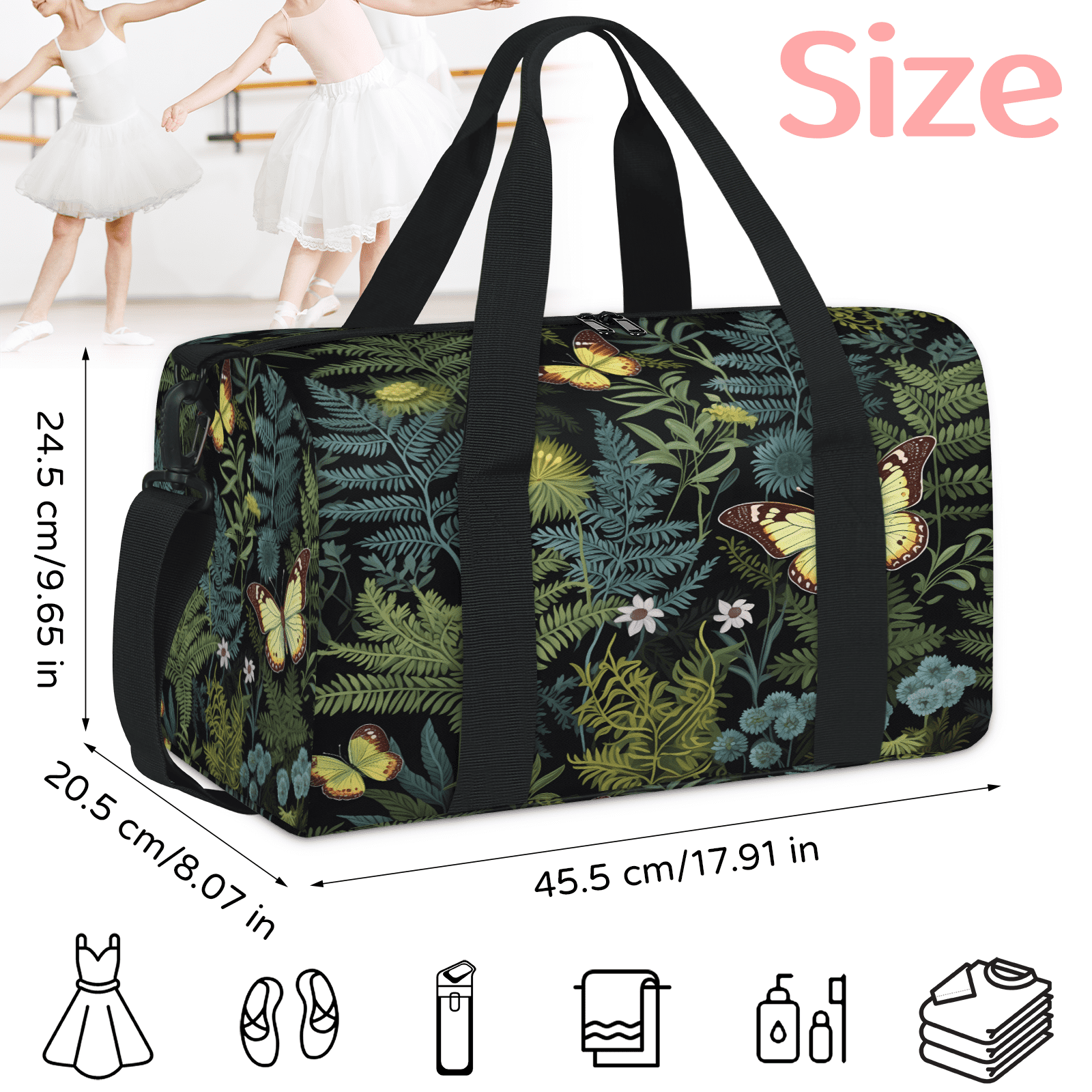 Herdesigns Fern Leaf Leaves Travel Duffle Bag Sports Yoga Weekender Overnight Carry on Workout Bags Lightweight Waterproof Gym Tote Bag for Women