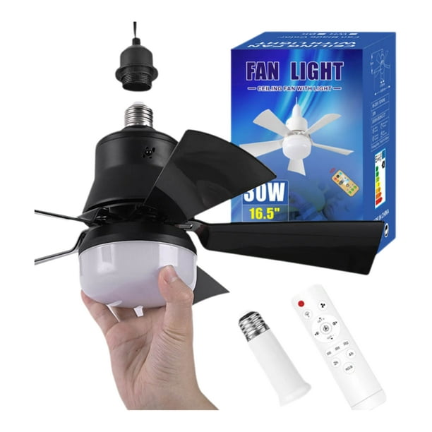 Lámpara de ventilador de techo con control remoto, enchufe E27, motor silencioso de 3 velocidades, temporizador de 2H/4H, LED regulable 3000K–6000K, para dormitorio, cocina, sala (negro 30w)