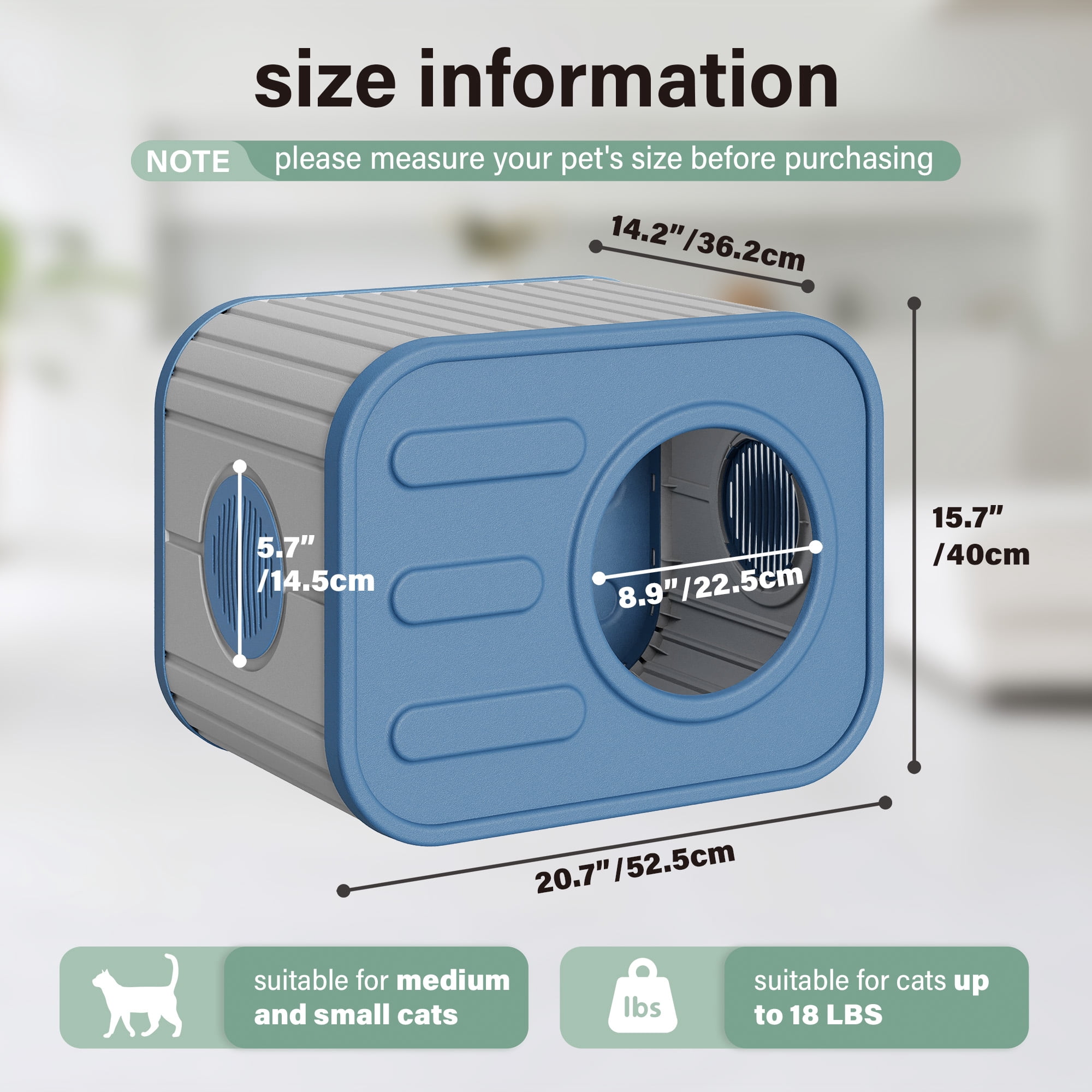 Nihsuao Weatherproof Resin Cat House, Camera-Shaped Design for Indoor & Outdoor Cats, Ventilated, Easy Assembly for Home Yard Garden, Blue