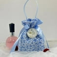 thumbnail image 1 of Canvas Floral Drawstring Bag Satin Bow Stripe Bowknot Handbag Large Capacity Korean Style Ribbon Bow Wrist Bag Wedding, 1 of 4