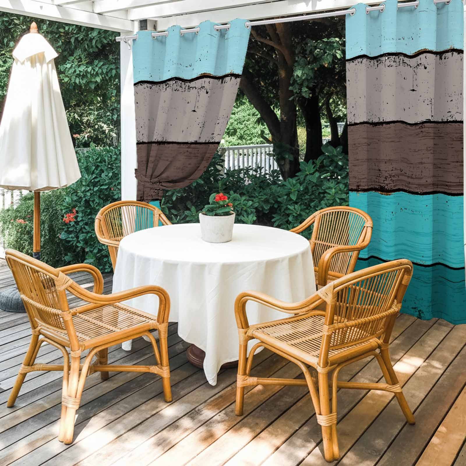 Outdoor Curtains for Patio Waterproof, Aqua Grey Windproof Pravicy Outside Porch Blackout Curtain, Vintage Stripe Farmhouse Wood Grain Ombre Sun Blocking Grommets Curtains for Cabana Gazebo 54"x108"