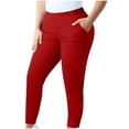 thumbnail image 2 of Women's Plus Size Yoga Leggings Solid Color Elastic Waist Stretchy Comfy Slim Pants Sport Running Workout Tights Red 4XL, 2 of 8