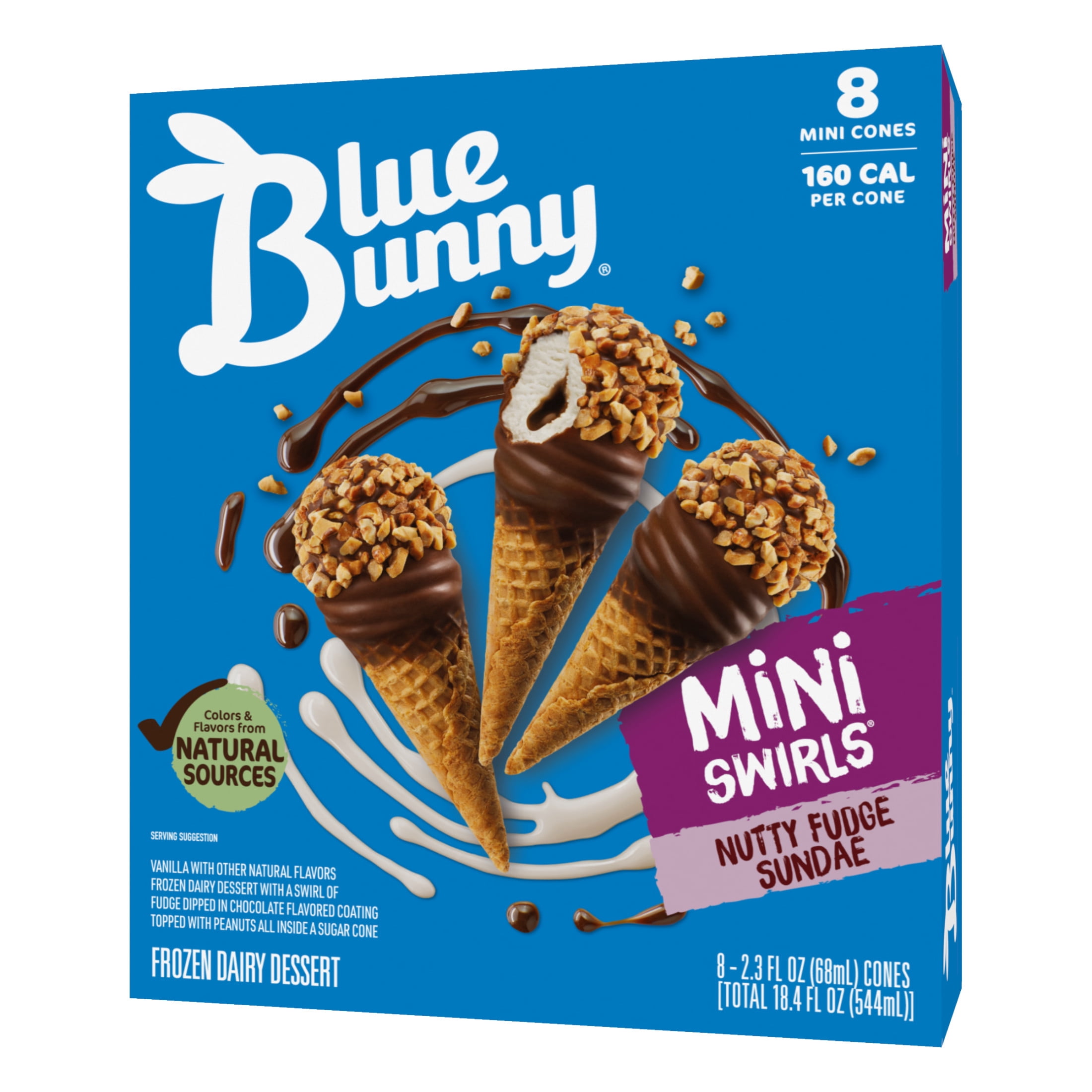 Blue Bunny Mini Swirls Nutty Fudge Sundae Cones Frozen Dessert, 8 Pack