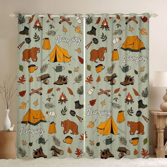 Erosebridal Happy Camping Adventure Black Out Curtains,Rustic Cabin Jungle Bear Curtains Pack of 2 (42x63 Each) For Kids