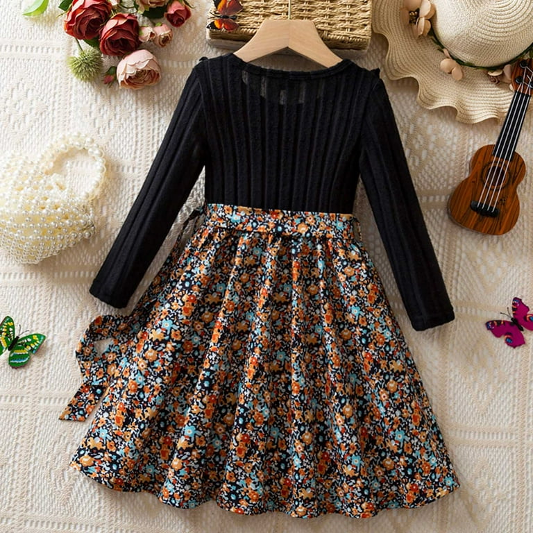 short easter dress Teen Girl Easter Dresses Summer Western Style Casual Fall Winter Holiday  Flower Dress for Girls Casual Spring Dress (Brown,2-3 Years)