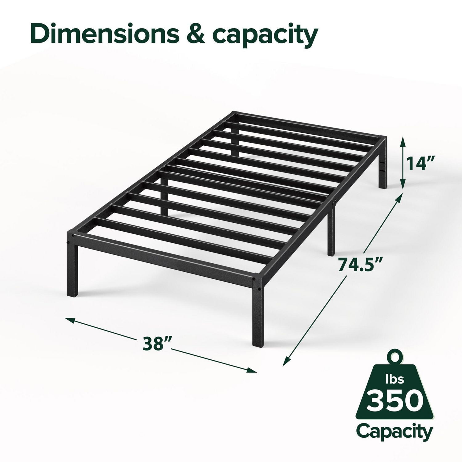 Zinus Elias 14 inch Black Metal Platform Bed Frame