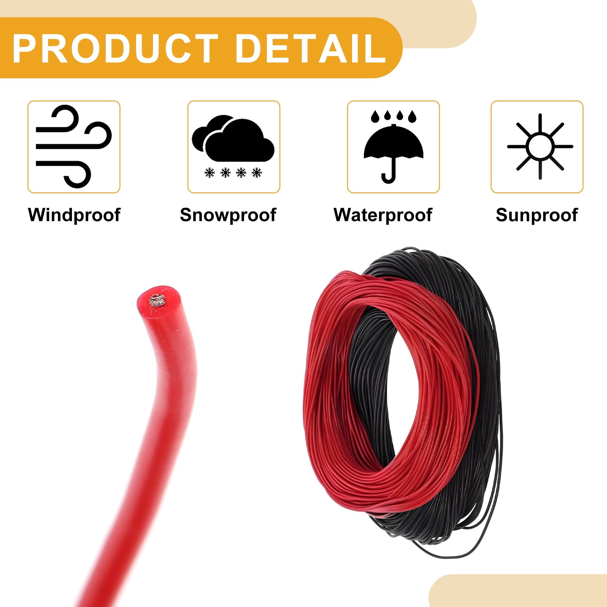 Unique Bargains 1 Set 26AWG Universal Ground Wire Car Radio, Automotive, Car speakers Power Wire Fully Insulated& Soft Touch Jacket TC Black,Red 200FT Black+200FT Red