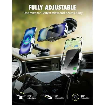 Bracketron PwrUp Automatic Universal 15W Qi Fast Wireless Charging 3 in 1 Dashboard Windshield and Vent Mount