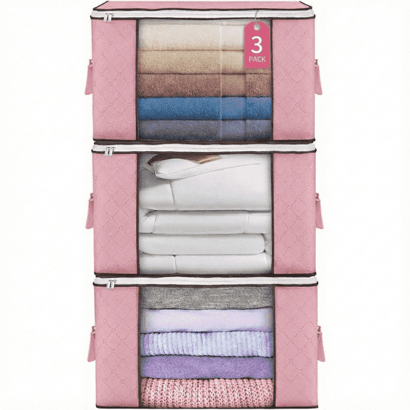 HEETLY 90 L Large Storage Bags,Clothes Storage Bins Foldable Closet Organizers Storage Containers with Reinforced Handle for Clothing, Blanket, Comforters, Bed Sheets, Pillows and Toys