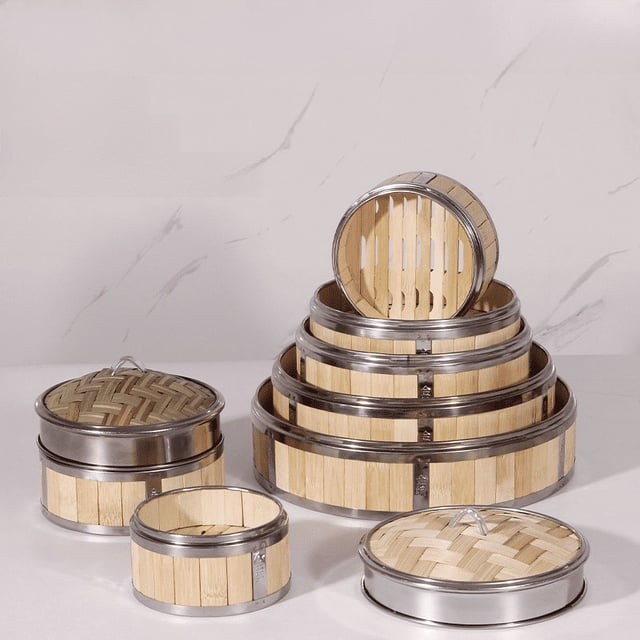 Vaporera de bambú de rejilla completa Mini vaporera de bambú para postres Vaporera de bambú de acero inoxidable Vaporera pequeña de bambú para uso doméstico Vaporera de bambú comercial