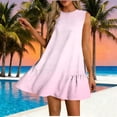 thumbnail image 2 of Vestido Corto para Mujeres Verano Moda Casual Impreso Lado Plisado Cuello Redondo sin Mangas, 2 of 7
