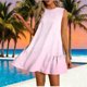 thumbnail image 2 of Vestido Corto para Mujeres Verano Moda Casual Impreso Lado Plisado Cuello Redondo sin Mangas, 2 of 7