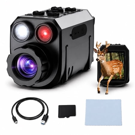 QUNSE 4K 40MP Night Vision Monocular 12X Digital Night Vision with 850nm Infrared 984FT Range 2400mAh Rechargeable Battery 8GB Card and 3-Mode Flashlight for Camping and Wildlife Watching