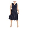 CALVIN KLEIN Womens Navy Sleeveless Below The Knee Fit + Flare Dress Plus 14W