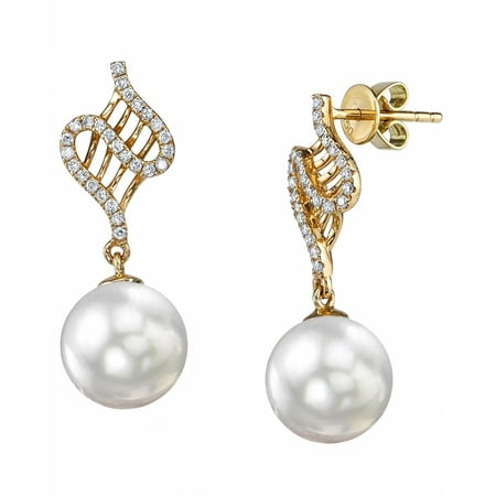 - 18K Gold 9mm White South Sea Cultured Pearl & Diamond Nancy Earrings
