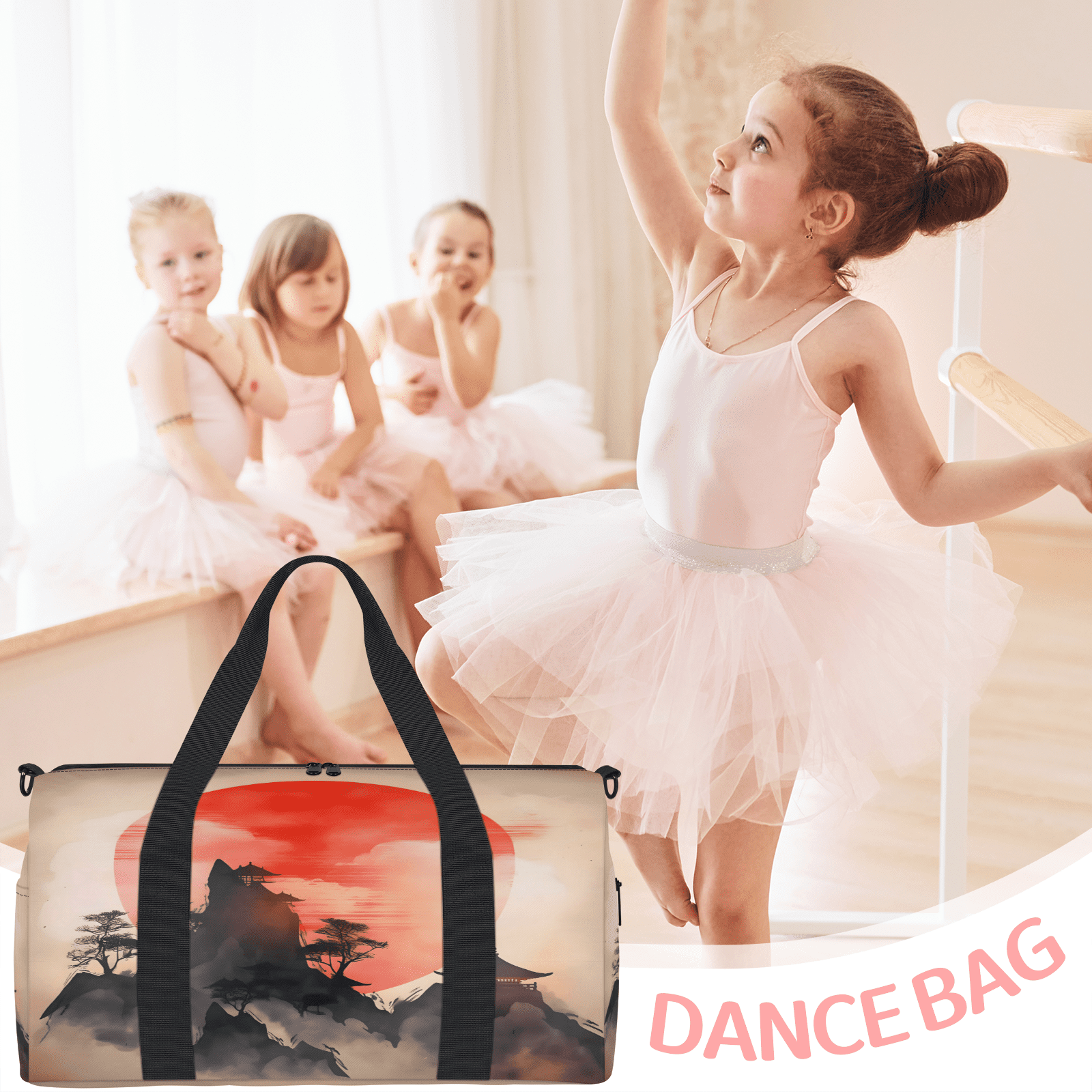 Herdesigns Japanese Chinese Oriental Art Gym Bag for Women, Duffle Bag for Travel Sport, Lightweight Waterproof Carry on Weekender Overnight Dance Yoga Workout Bags