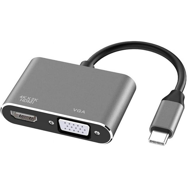Tianle USB C to HDMI VGA Adapter, 2 in 1 USB 3.1 Type C to VGA HDMI 4K Video Converter Compatible with MacBook Pro/Air 2020 2019, iPad Pro, Surface, Gray