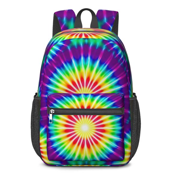 Red and Purple Tie Dye Pattern 17" Waterproof Oxford School Backpacks for Teens, S-Shape Padded Straps, for School, Travel, Hiking, Camping