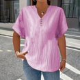 thumbnail image 2 of T Shirts for Women Casual Solid Color Button V Neck Plus Size Short Sleeve Tee Summer Tops, 2 of 5