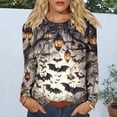 thumbnail image 4 of Ounisa Women's Halloween Print Crew Neck Long Sleeve Top, Soft Casual Pullover with Fun Graphic for Fall Season, 4 of 6