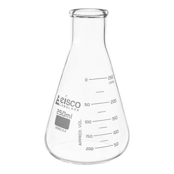 Erlenmeyer Flask, 250mL - ASTM, Dual Graduated Scale - Borosilicate Glass - Narrow Neck Flask, Conical Flask, Glass Flask - Eisco Labs