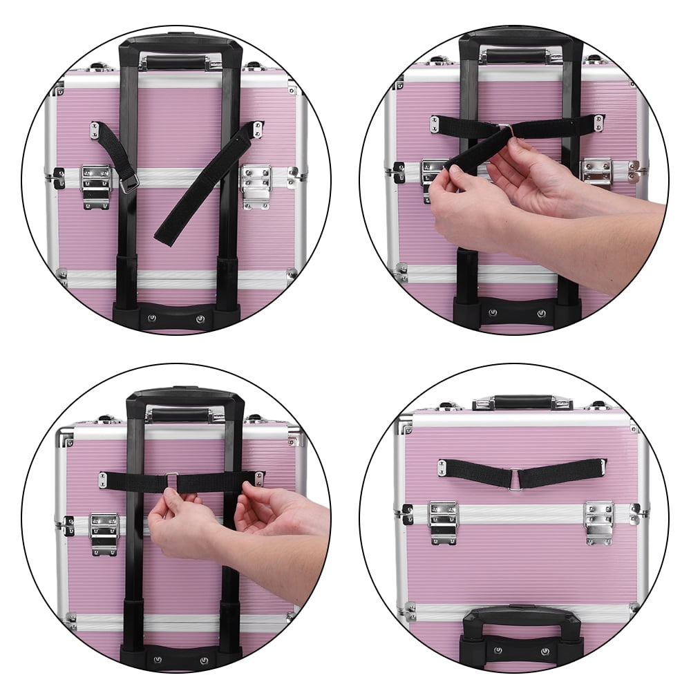 3pcs Trolley-Style Makeup Case with Universal Wheels Aluminum Alloy Cosmetic Trolley Case, Pink 14.2*9.4*41in