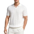 thumbnail image 2 of Men's Casual Short Sleeve Button Down Shirt, Knit Lapel Shirt With Breathable Fabric, Solid Color Regular Fit, Casual Daily Vacation Beach Wedding, Stylish Menswear | Zenithor,White 2XL, 2 of 8