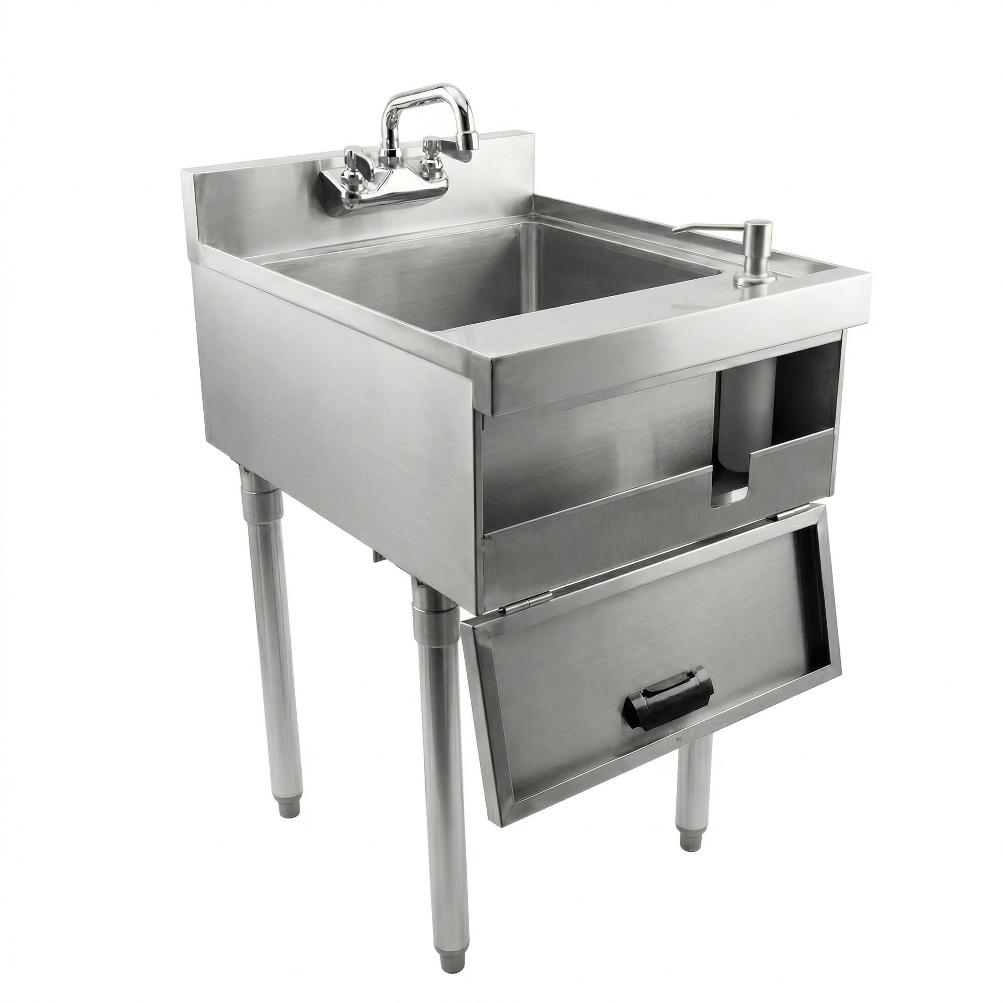 22.5 in. x 18 in. Stainless Steel Underbar Hand Sink with Soap and Towel Dispensers, 14 in. x 16 in. Bowl, Faucet, and Drain Basket