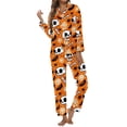 thumbnail image 3 of FASHOFT Halloween Pajamas Women Ghost Pumpkin Print Silk Satin Long Sleeve Button Down Shirts Pants Pj Sets Cute Funny Lounge Set Orange L, 3 of 5