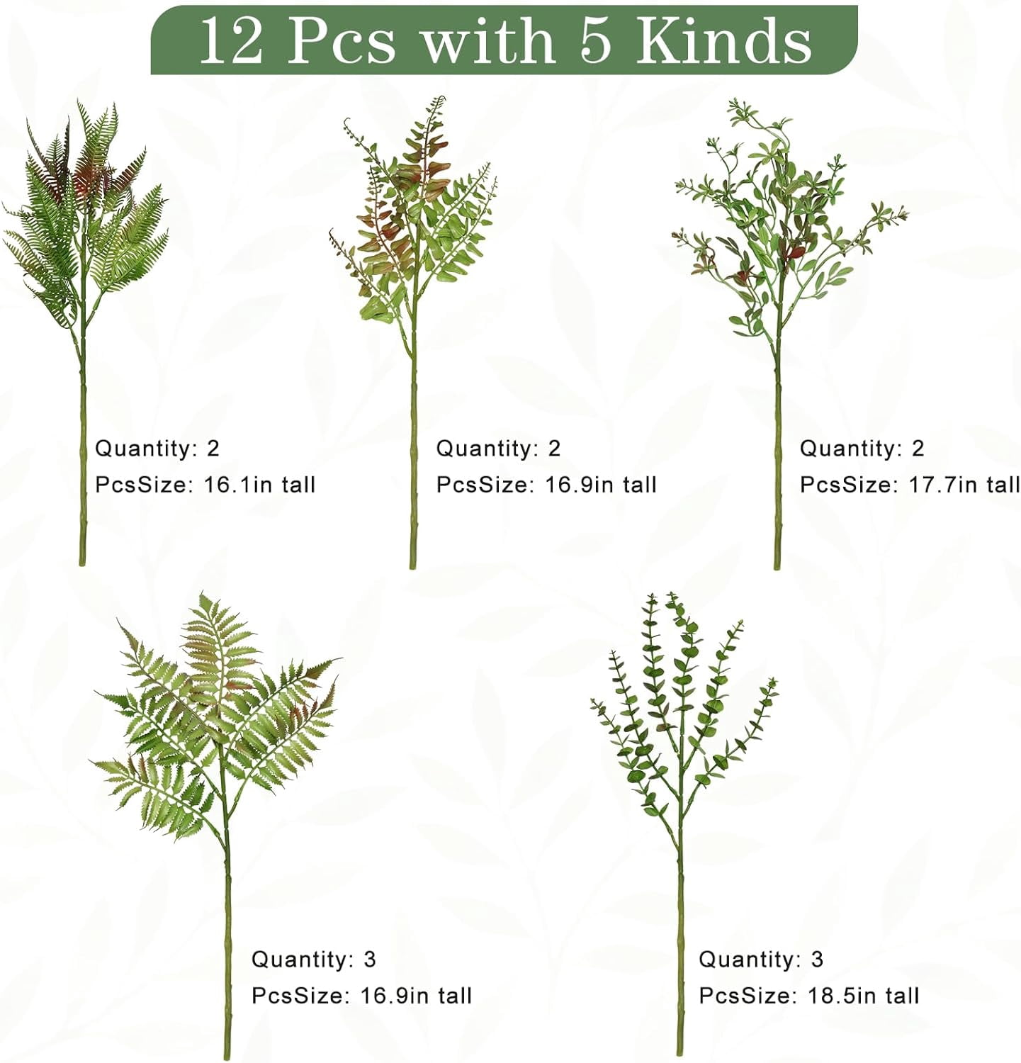 Mixed Eucalyptus Leaves Stems 12PCS, Artificial Plants Boston Fern Fake Branches Faux Shrub Bushes Greenery UV Resistant Plant for Vase Wedding Floral Outdoor Indoor Decor