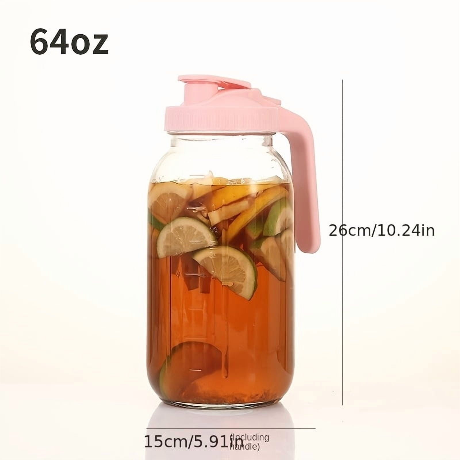 Grinkwell 64 oz Half Gallon Glass Mason Jar Pitcher with Handle & Leak-Proof Lid, BPA-Free Borosilicate Beverage Carafe
