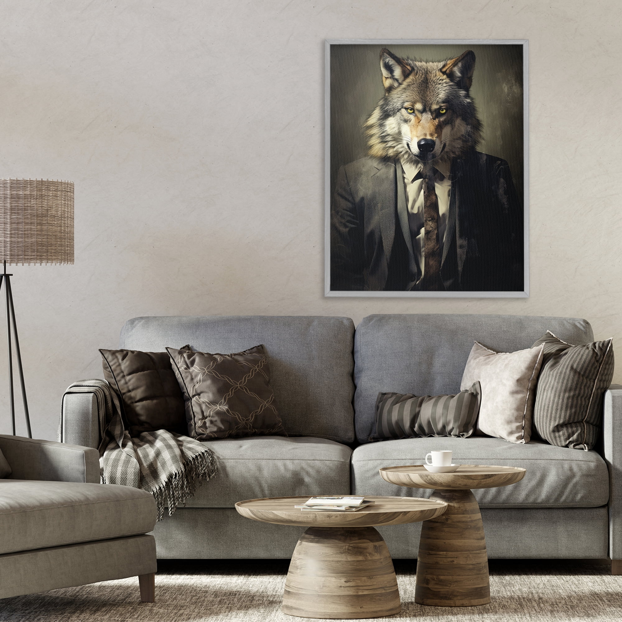 Stupell Industries Fancy Wolf in Suit Gray Framed Giclee Art, design by Ray Powers