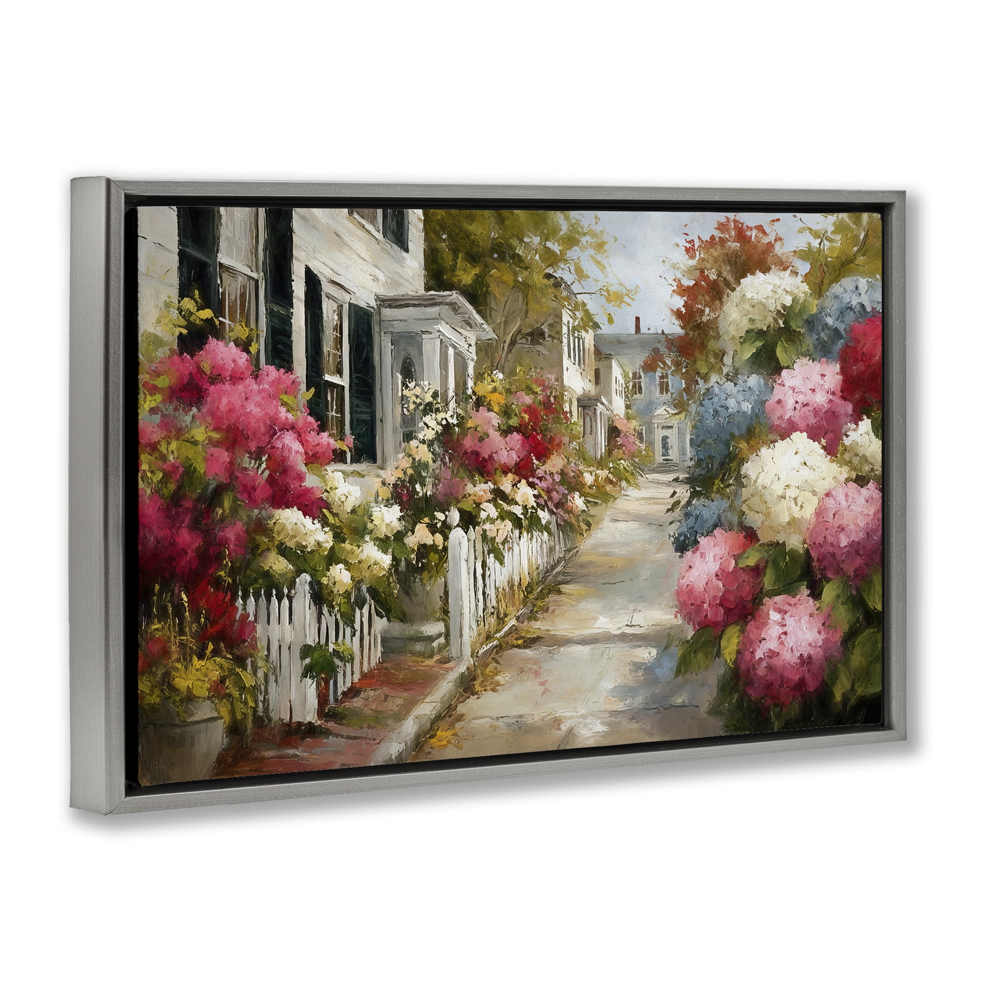 Stupell Industries Faded Shutters & Bursting Blooms Gray Framed Floater Canvas Wall Art, design by Tina LeCour