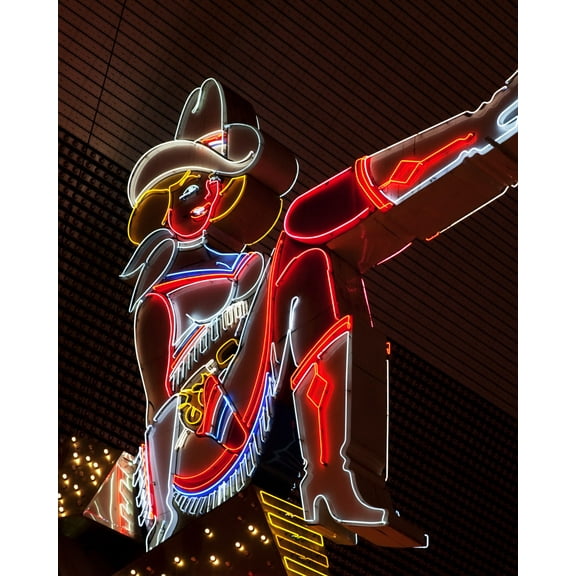 Print: Glitter Girl Neon Sign At The Freemont Street Experience, Las