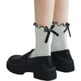 thumbnail image 4 of Nvzi Womens Bow Socks Ruffle Casual Crew Black Whitte Soft Breathable Cotton 4 Pairs Socks, 4 of 5