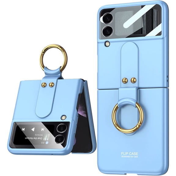 Case for Samsung Galaxy Z Flip 4, Slim Galaxy Z Flip 4 Protective Case with Ring Holder, Fashion Crystal Shockproof Protection Phone Case Cover for Samsung Z Flip 4 5G 2022 (Blue)