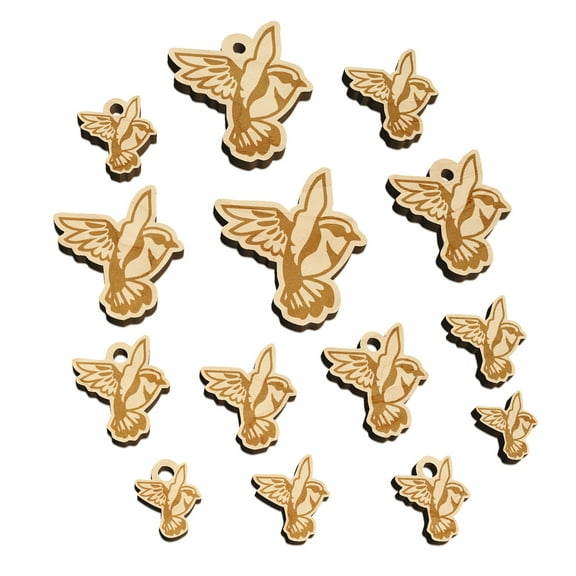 Sparrow Bird in Flight Wood Mini Charms Shapes DIY Craft Jewelry - With Hole - Various Sizes (16pcs)