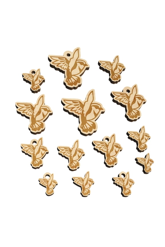 Sparrow Bird in Flight Wood Mini Charms Shapes DIY Craft Jewelry - With Hole - 20mm (15pcs)