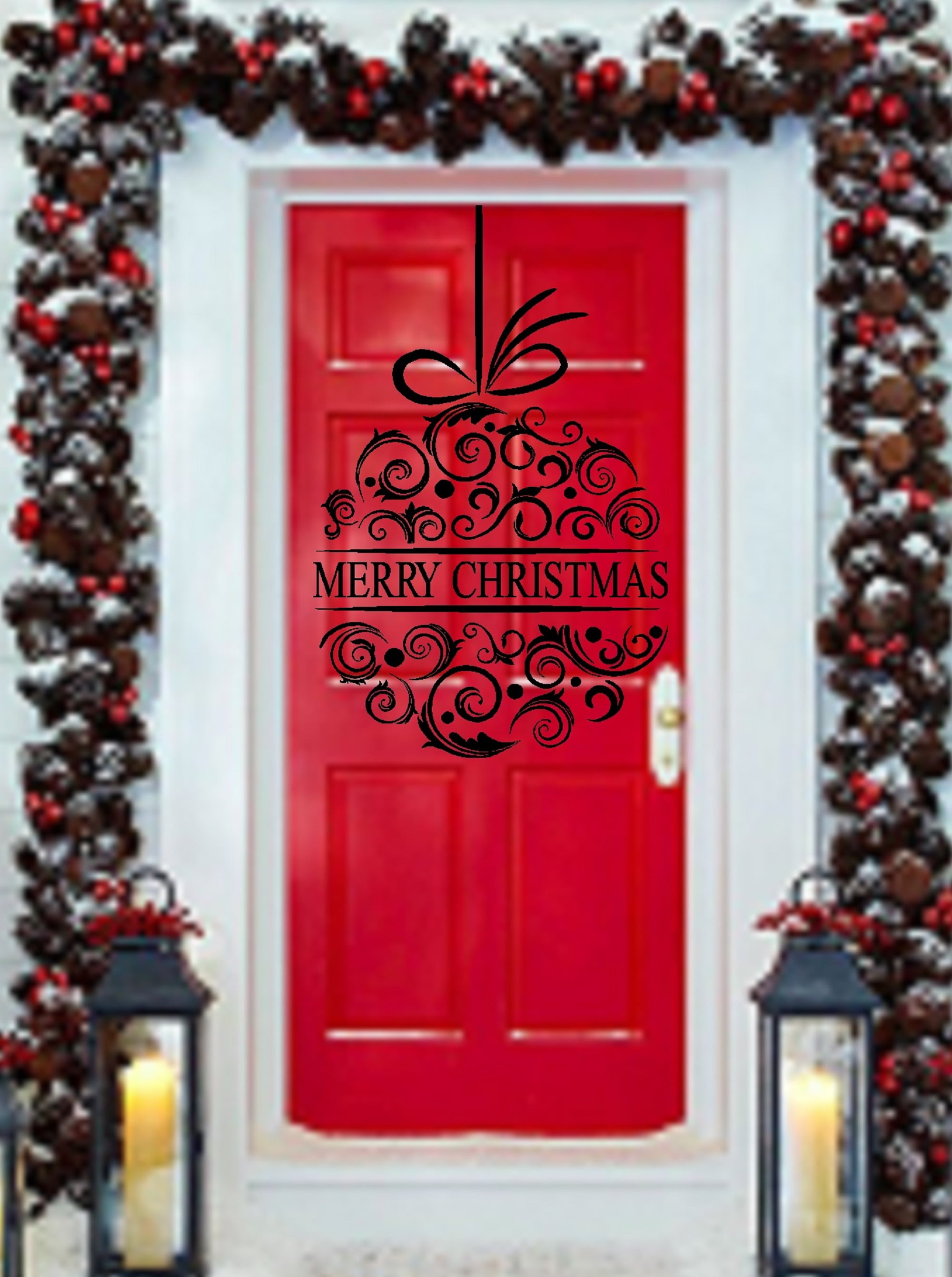 Merry Christmas Ornament Wall or Window Decal 20" x 32" Blk Walmart