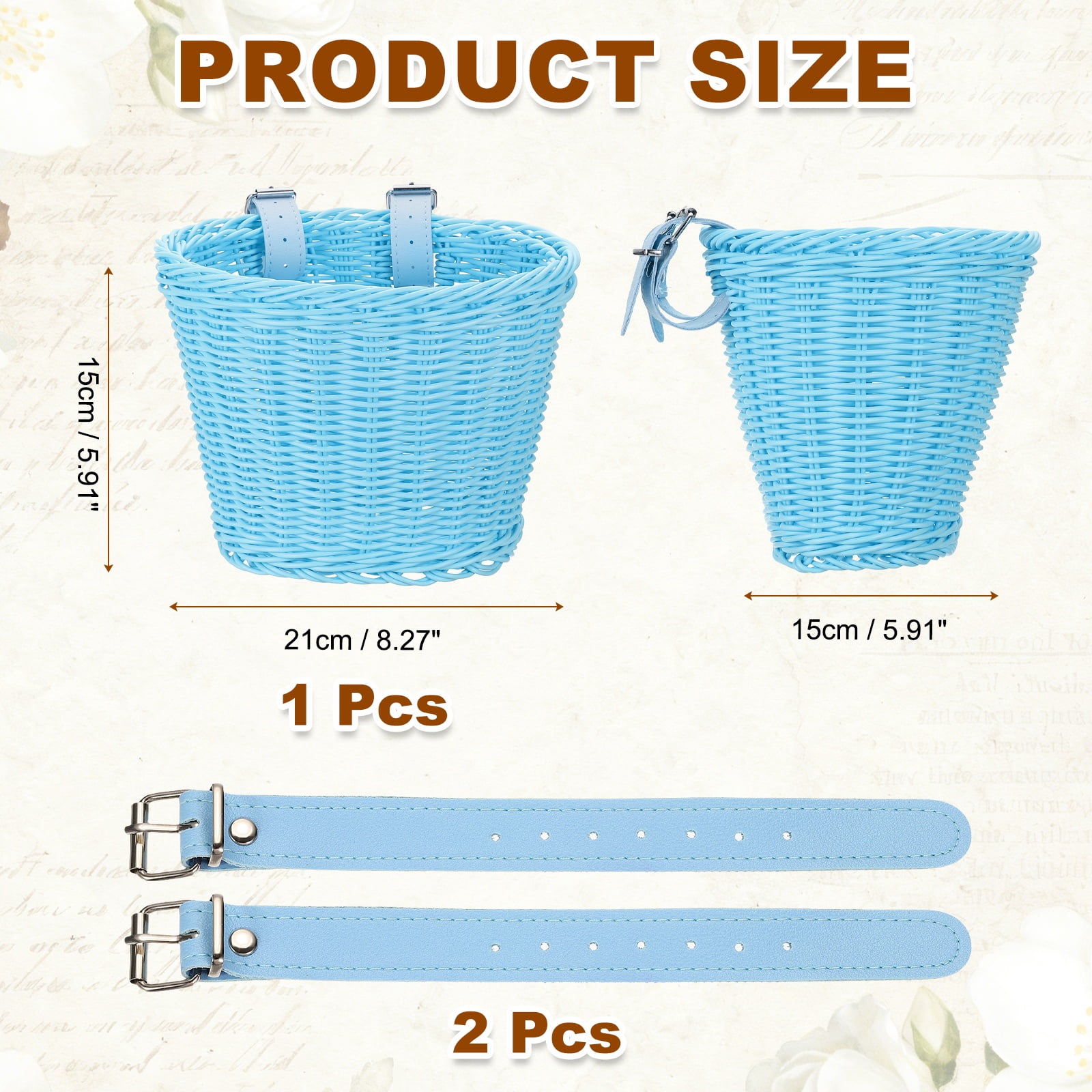Uxcell Bike Basket Front, Hand-Woven Bicycle Basket with Adjustable PU Belts 1 Pack & Blue-Fitting For(Most Road Bikes, Bicycles/Scooters)