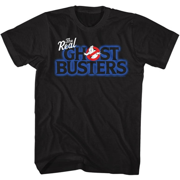 The Real Ghostbusters TV Series Real Logo Black Adult T-Shirt Tee