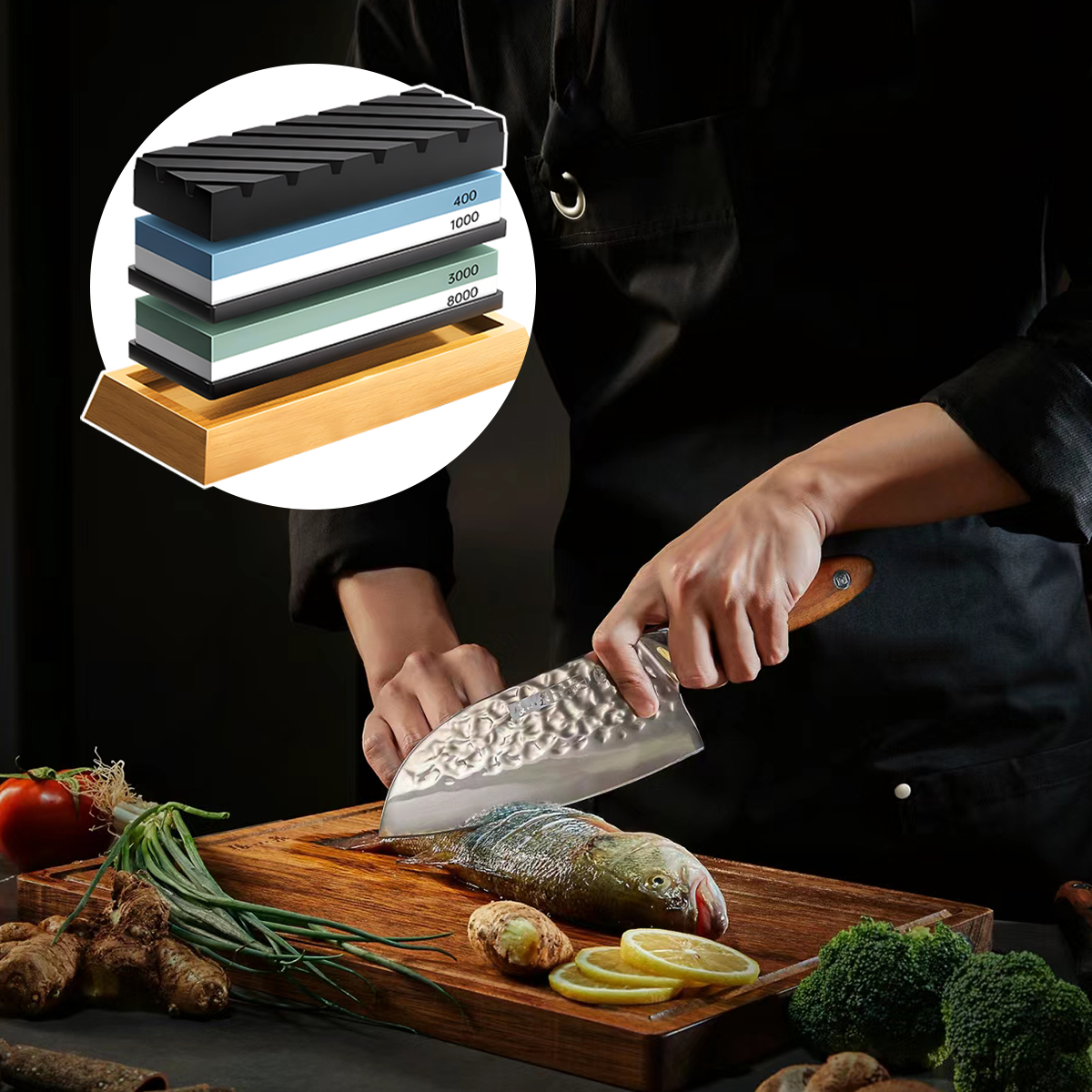Kabuer Dual Whetstone Knife Sharpening Stone Set, 4-Side Multi-Grit