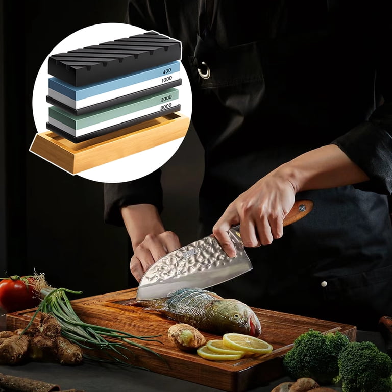 HARFINGTON Dual Grit Whetstone Sharpening Kit - 3000/8000 Grit Stone With Bamboo Base & Angle Guide