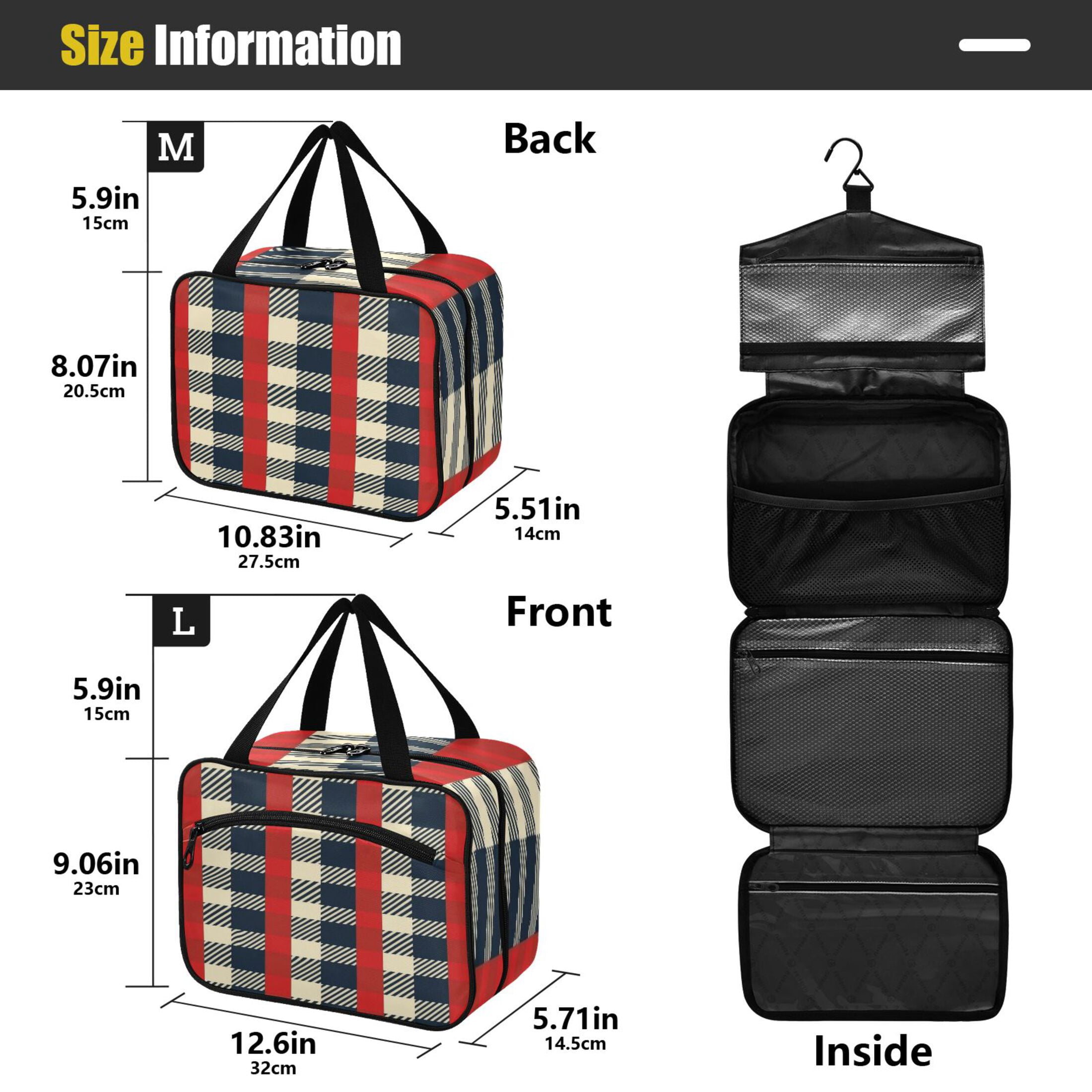 Travel Toiletry Bag with Metal Hook Large Capacity Cosmetic Bag Toiletry Bags for Travel, Gym, Camping Red Plaid Pattern
