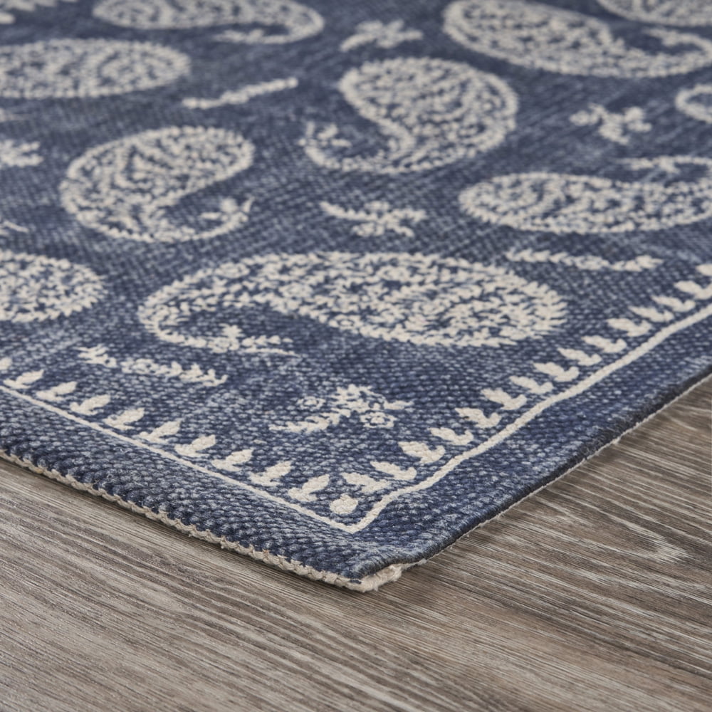 LR Home Global 2 ft. x 6 ft. Bordered Paisley Indigo Blue Runner Rug